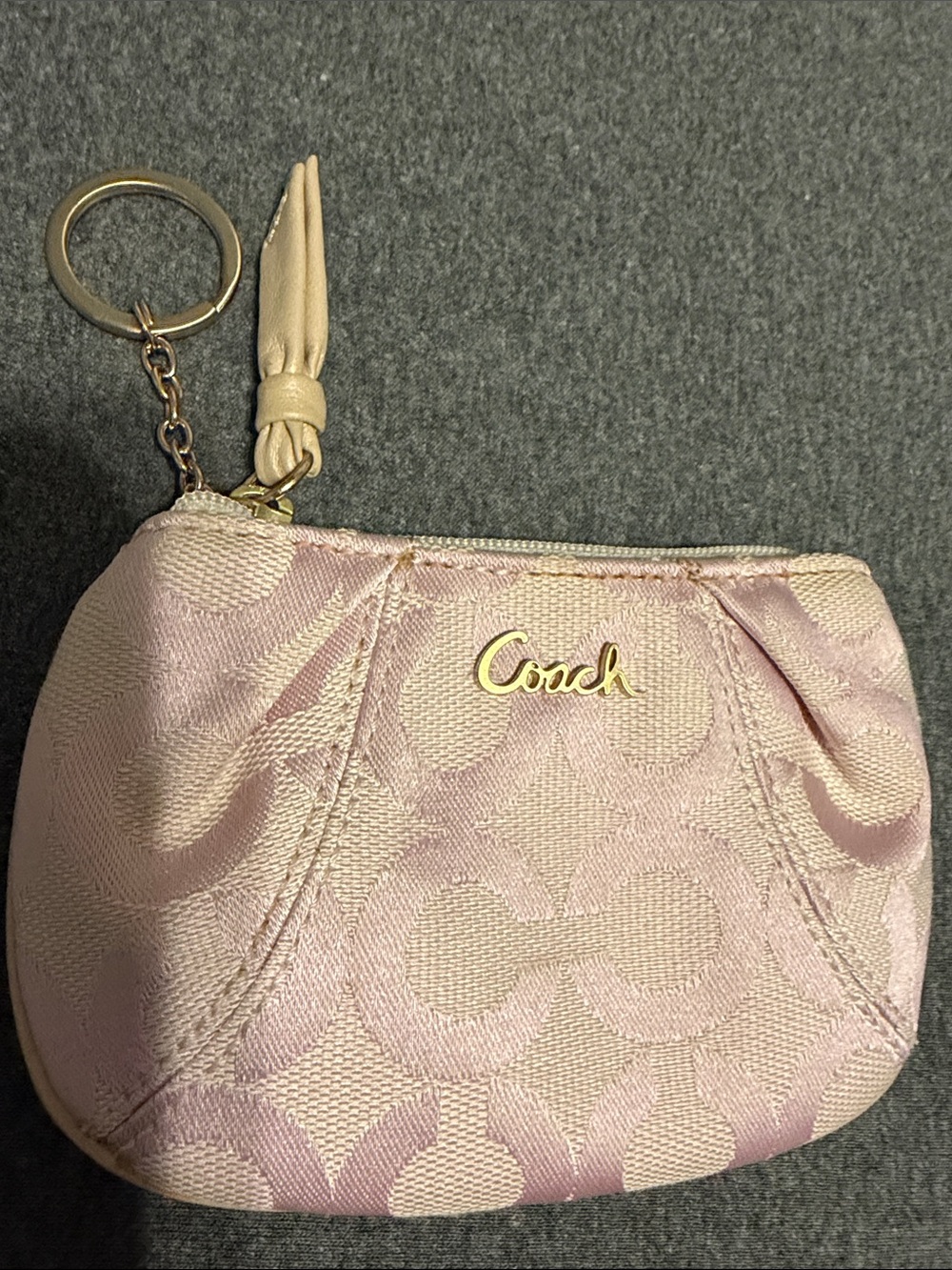 Coach Light Pink Signature Key Pouch with Gold Tone Hardware